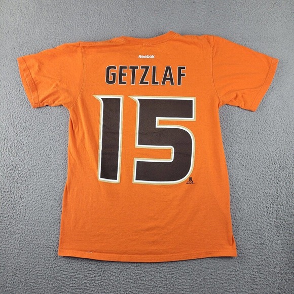 Mighty Ducks Shirt Mens Medium Orange NHL Reebok Ryan Getzlaf Hockey Tee - Picture 6 of 10